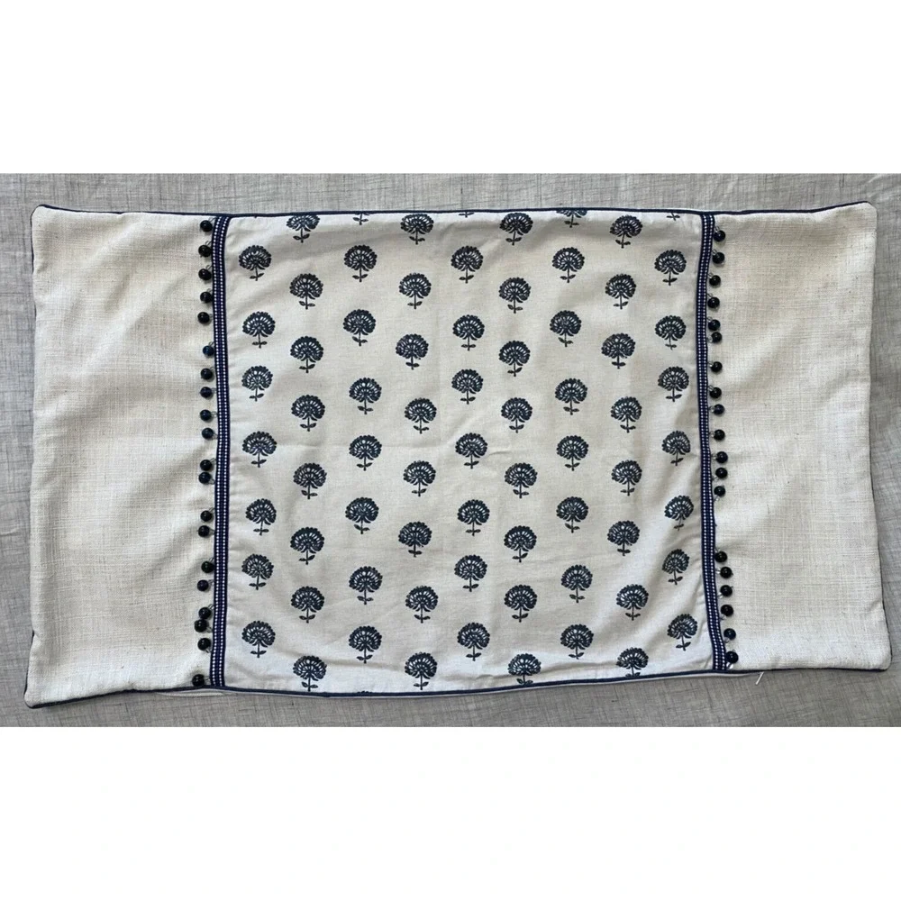 Eastern Accents Pillow Sham White Blue Glass Beads Floral Very Soft Linen Blend?